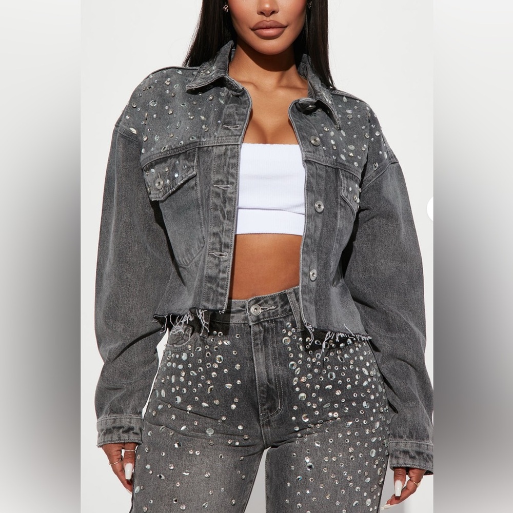Fashion Nova Razzle Dazzle Grey Denim Jacket